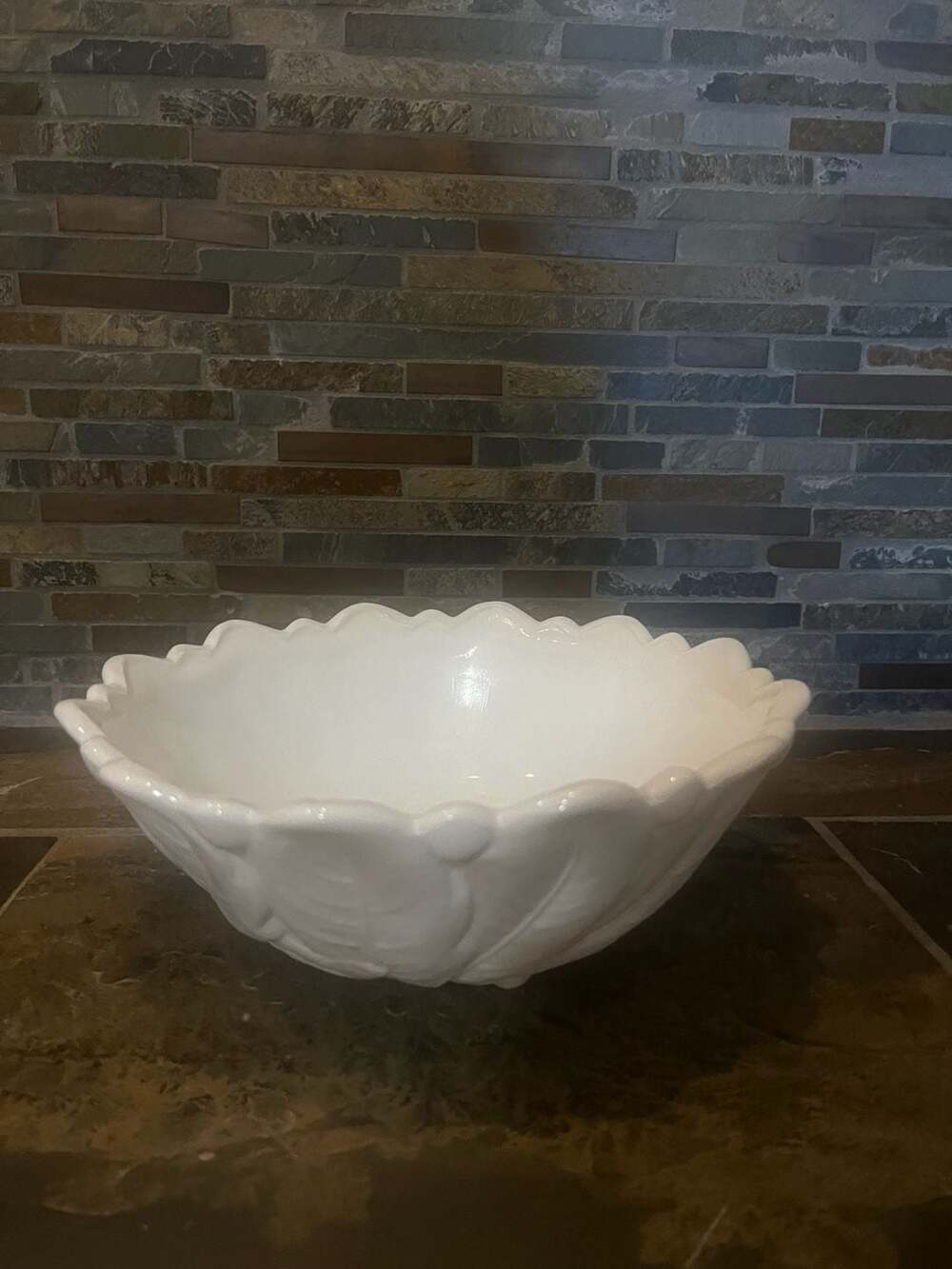 Indiana Glass Company Wild Rose Pattern Milk Glass Footed Serving Bowl